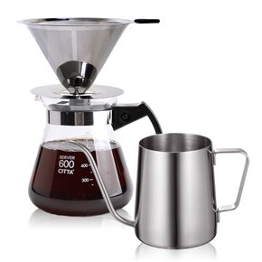 케이 올인원 드립포트 세트  (스텐 드리퍼+600ml 유리서버+커피 포트) 입문자 홈카페 커피드리퍼 핸드드립