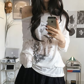 바크 빈티지 엔젤 원숄더 시스루티