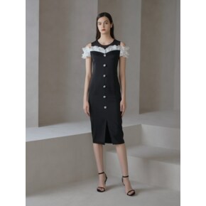 TANYA / Off-shoulder Ruffle Point H-Line Dress(black)