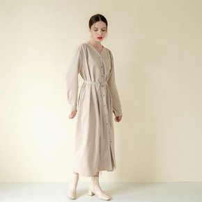 Front Shirring Button Belt Maxi One-piece Beige[A]