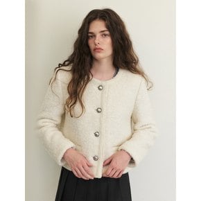 Trimmed Tweed Fur Jacket, Ivory