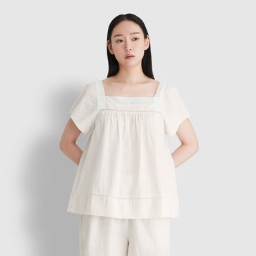 JAJU 25 S/S   여 시어서커 셔링 반팔 파자마 셔츠  J205201016