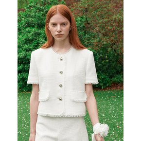 White Flame_Short Sleeved White Tweed Jacket