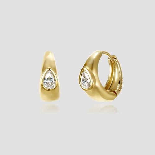 Pear Cut One Touch Hoop Earrings _ Gold