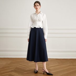 YY_A-line navy long skirt