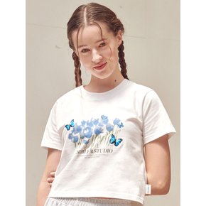 Blue Butterfly Crop T-Shirts ACR404 (White)