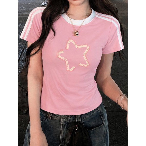 Star Font Logo Semi Crop T-Shirts 6color