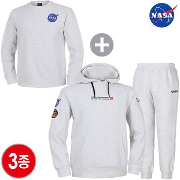 NASA 나사 남녀공용 세미 오버핏 후드티+면 조거팬츠+맨투맨  3종 상하세트 빅사이즈