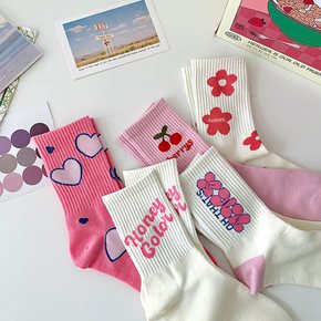 미니멀 러블리 핑크 패턴 캐주얼 양말 5color 미니멀