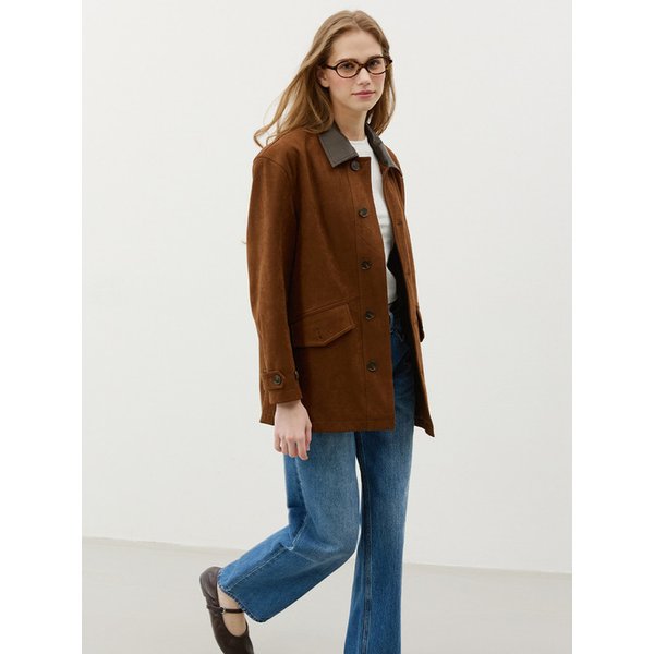 스웨이드 하프 자켓_BROWN