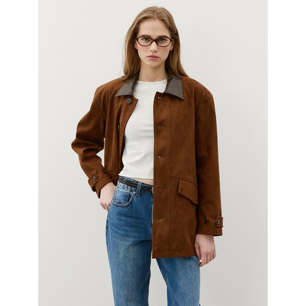 스웨이드 하프 자켓_BROWN