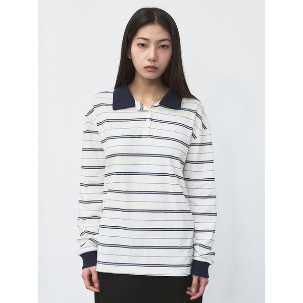 오버 스트라이프 폴로 티셔츠 [white]