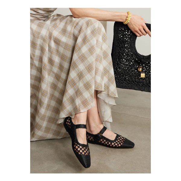 엠 파슨스 트라몬토 가죽 트리밍 우븐 라피아 메리 제인 발레리나 플랫 블랙 1647597358710501