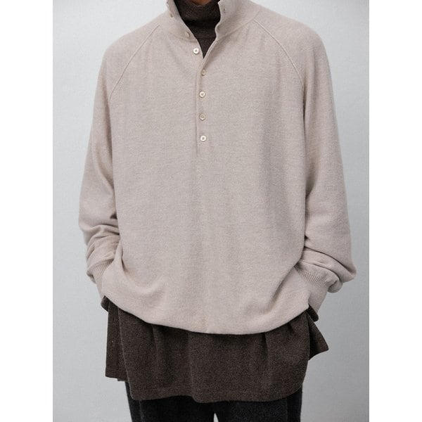Pure merino convertible collar pullover_Oatmeal