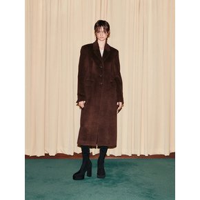 Single-breasted alpaca coat (Brown)