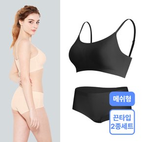 노라인 메쉬 끈 브라팬티 2종세트 704BK