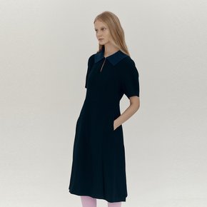 Knit Collar Volume Dress_BLACK