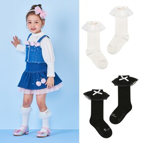 여아양말 화이트/블랙 레이스프릴 니삭스 Q64DG4023/Q64DG4013