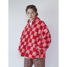 CHECKERBOARD FLEECE JACKET [RED]