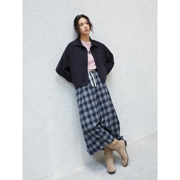 겉기모 체크 주름 롱 밴딩스커트 AR4WSB20
