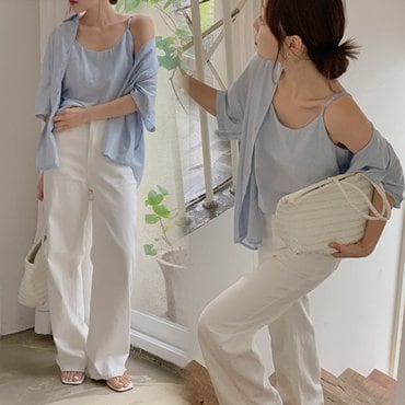 핫핑 넬즈_반팔ver 오버핏 카라넥 셔츠+나시 블라우스set P000CNCD