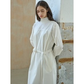 HIGH NECK BELTED DRESS_IVORY