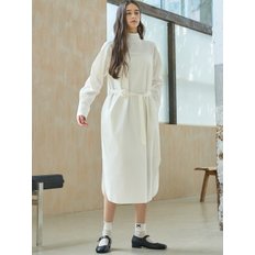 HIGH NECK BELTED DRESS_IVORY