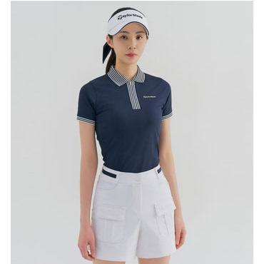 테일러메이드 여성 시보리 포인트 카라 반집업 반팔 티셔츠