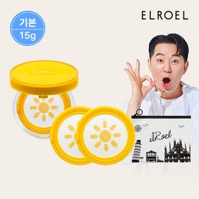 1초보정 파데프리 플러스 선쿠션 15g 본품1+리필2+비닐 파우치 증정_ELROEL