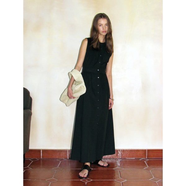 Capri Button Long Dress - Black