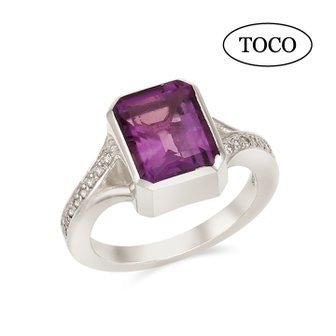 토코 925 Silver Amethyst Diamoned Ring