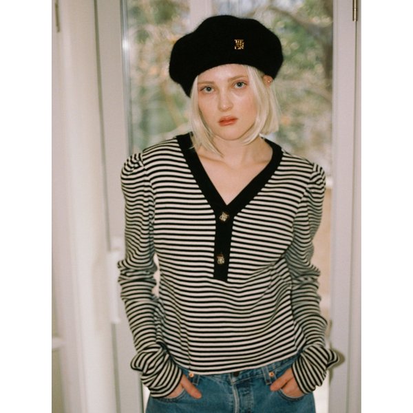 MANNY V NECK TOP BLACK STRIPE V3