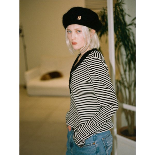 MANNY V NECK TOP BLACK STRIPE V3