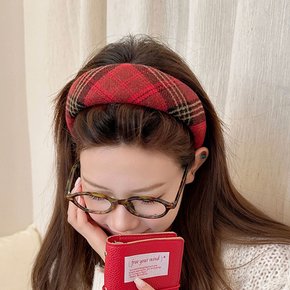 예쁜 체크 겨울 가을 넓은 머리띠 도톰한 볼륨 똥머리 단발 와이드 안아픈 헤어밴드