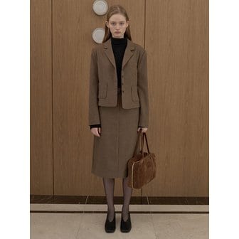 JOORTI [세트] 트윌 울 자켓 + 트윌 울 미디 스커트 모카브라운 J1882