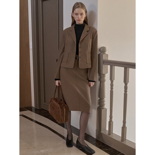 [세트] 트윌 울 자켓 + 트윌 울 미디 스커트 모카브라운 J1882