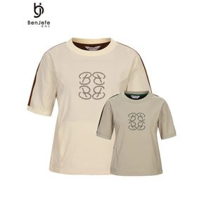 BR4MWTS502 여성 우븐믹스 밑단스트링 반팔 라운드티
