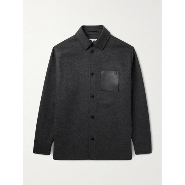 로고 디보스드 가죽 트리밍 울 캐시미어 블렌드 오버셔츠 46376663163010870