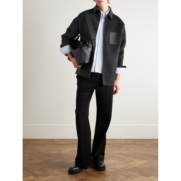 로고 디보스드 가죽 트리밍 울 캐시미어 블렌드 오버셔츠 46376663163010870