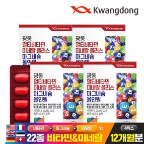멀티비타민미네랄 플러스 마그네슘 올인원 90정 4박스(12개월분) / 22종 종합 비타민 미네랄 비오틴 엽산