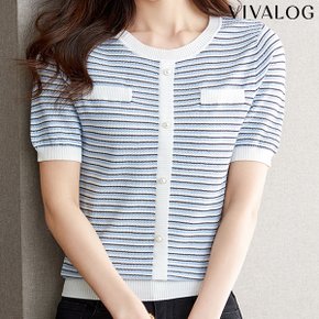 레이브 물결배색 진주 반팔니트_P340086554