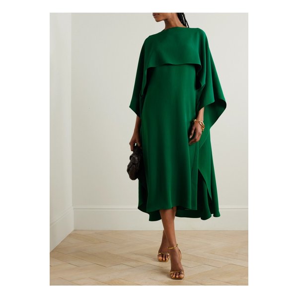 케이프 이펙트 실크 크레이프 미디 드레스 그린 1647597325187226